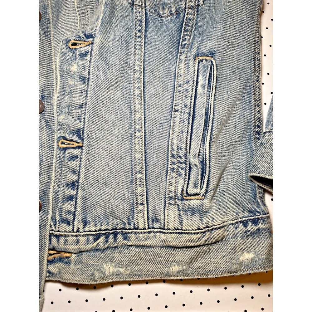 ABLE Distressed Denim Jacket Medium Light Wash Trucker Lyocell Blend - Picture 9 of 13